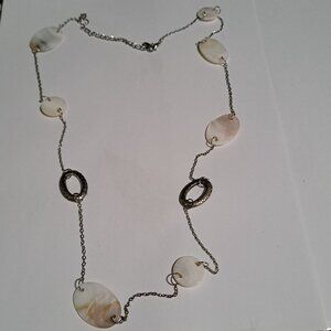 Yves Rocher Signed LBVYR metal clasp round oval discs white & brown